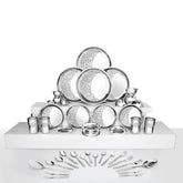 Stainless Steel Delight Dinner Set Of 42 Pieces, Silver | 4 Dinner Plates+ 4 Side Plates+ 4 Glasses+ 12 Bowls+ 1 Basting Spoon+ 1 Rice Spoon+ 4 Dessert Spoons+ 8 Fork+ 4 Tea Spoons
